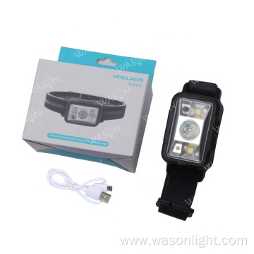 2023 New Rubber Casing Super Bright Motion Sensor Head Lamp Flashlight Waterproof LED Headlight With SMD Flood Light